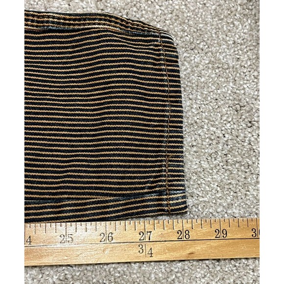 Free People Railroad Stripe Jeans Size 27 Blue Tan Stripe Boho Retro Moto - Picture 8 of 8